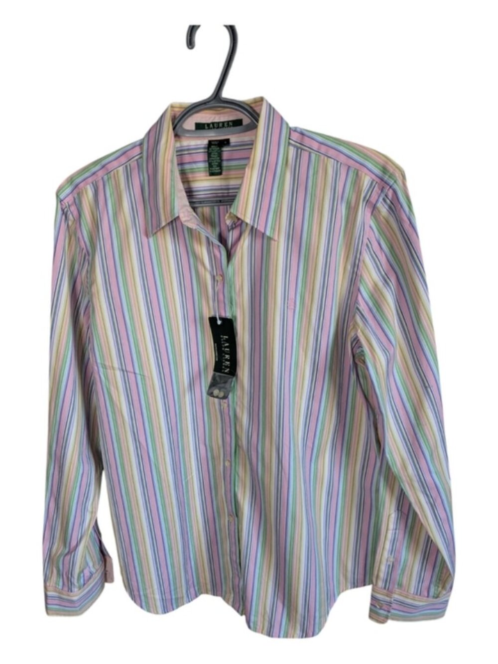 NWT Lauren Ralph Lauren Women's Striped Long Sleeve Button Down Shirt Size Large